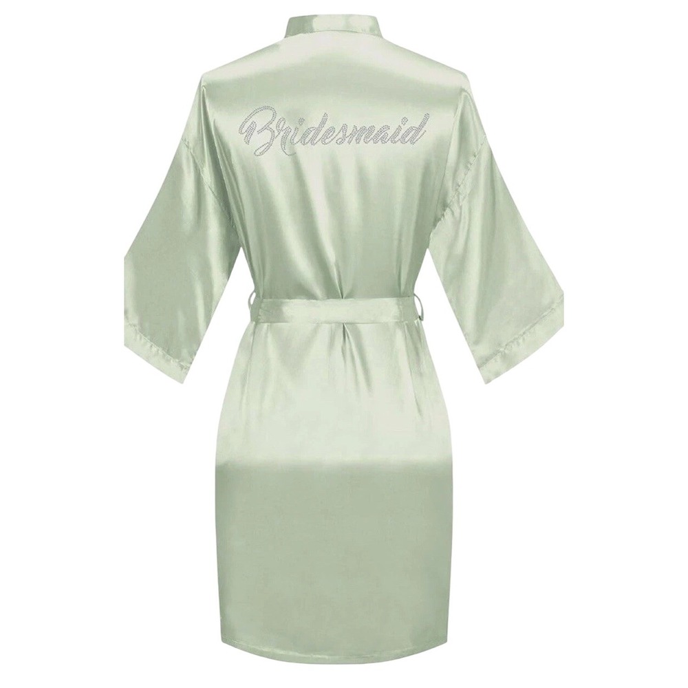Bridesmaid Kimono Robe Silk Satin Robe Wedding Sage‎ Green L/XL